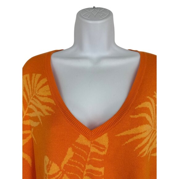 Susan Graver Orange Tropical Print Knit Top With V-Neck & Ruffle Sleeves Size 1X - Picture 2 of 8